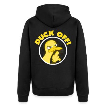 Duck Off - Unisex Premium Bio Zip Hoodie - Schwarz - Hinten - Nico (187cm)