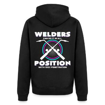 welder - Unisex Premium Organic Zip Hoodie - black - Back - Nico (187cm)