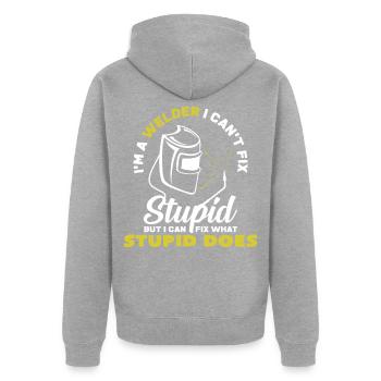 welding machine - Unisex Premium Organic Zip Hoodie - heather grey - Back - Nico (187cm)