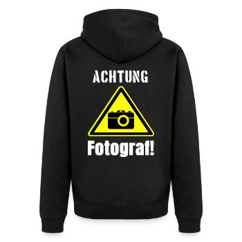 Achtung Fotograf - Unisex Premium Bio Zip Hoodie - Schwarz - Hinten - Nico (187cm)