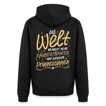Weniger Prinzessinnen Mehr Räubertöchter - Spruch - Unisex Premium Bio Zip Hoodie - Schwarz - Hinten - Nico (187cm)