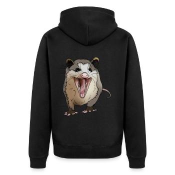 lachendes Opossum Geschenkidee für Opossum Freunde - Unisex Premium Bio Zip Hoodie - Schwarz - Hinten - Nico (187cm)