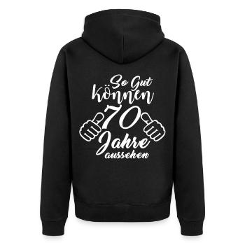 70. Geburtstag - Unisex Premium Bio Zip Hoodie - Schwarz - Hinten - Nico (187cm)