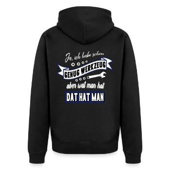 Werkzeug Spruch Männer - Unisex Premium Bio Zip Hoodie - Schwarz - Hinten - Nico (187cm)
