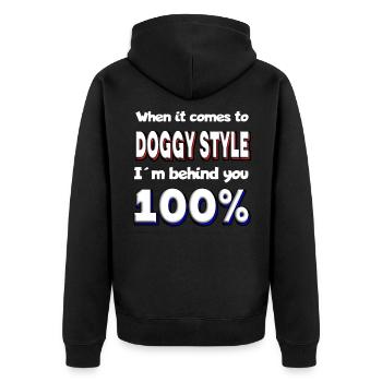 Doggystyle Saying VersaUt Sex Sex Position Po Anal - Unisex Premium Organic Zip Hoodie - black - Back - Nico (187cm)