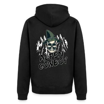 Alpen Allgäu Cowboy Totenkopf Berge Heimat - Unisex Premium Organic Zip Hoodie - black - Back - Nico (187cm)