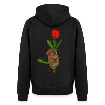 Cute monkey holds on to flower. Leprechaun lemur - Unisex Premium Organic Zip Hoodie - black - Back - Nico (187cm)