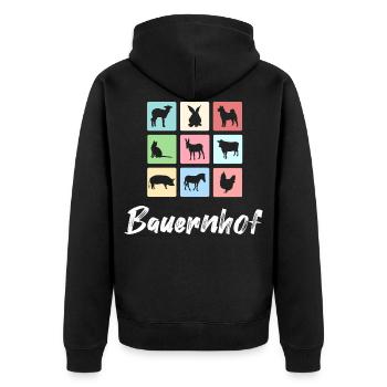 Bauernhof Tiere - Unisex Premium Bio Zip Hoodie - Schwarz - Hinten - Nico (187cm)