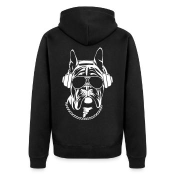 Musik Party Kopfhörer DJ Hund Disco Sonnenbrille - Unisex Premium Bio Zip Hoodie - Schwarz - Hinten - Nico (187cm)