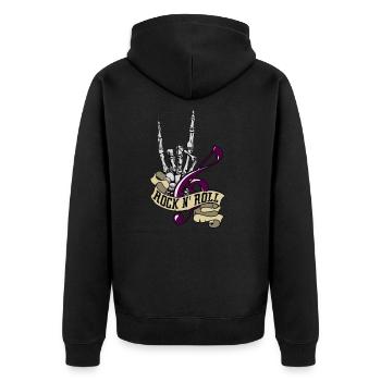 Rock and Roll mit Skelett und Note Geschenkidee - Unisex Premium Bio Zip Hoodie - Schwarz - Hinten - Nico (187cm)