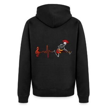 Rockn Roll Note mit Skelett und Gitarre Geschenk - Unisex Premium Bio Zip Hoodie - Schwarz - Hinten - Nico (187cm)