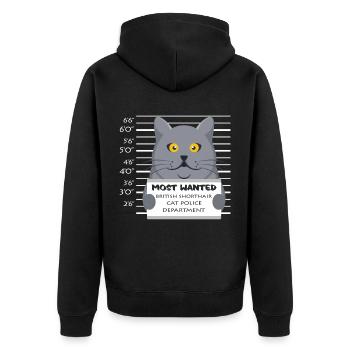 Britische Kurzhaar Katze - Unisex Premium Bio Zip Hoodie - Schwarz - Hinten - Nico (187cm)