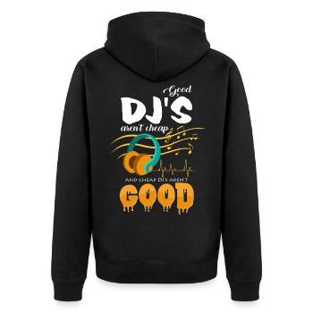DJ's - Unisex Premium Bio Zip Hoodie - Schwarz - Hinten - Nico (187cm)