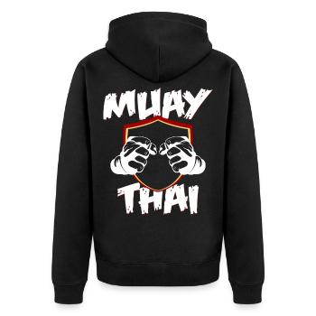 Thaiboxen - Unisex Premium Bio Zip Hoodie - Schwarz - Hinten - Nico (187cm)
