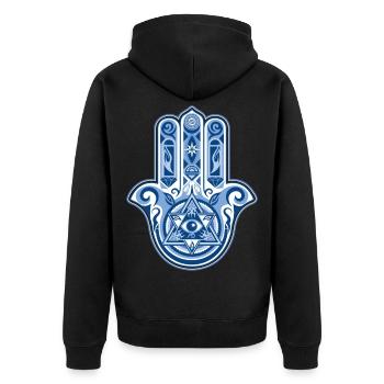 Hamsa Hand Of Fatima, symbol, eye, triangle - Unisex Premium Organic Zip Hoodie - black - Back - Nico (187cm)