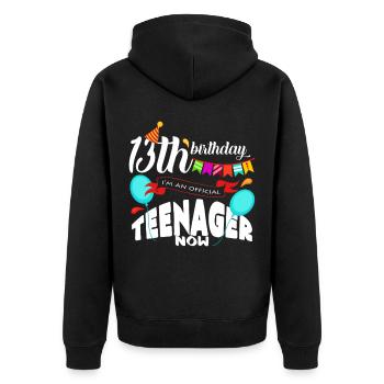 13. Geburtstag - Unisex Premium Bio Zip Hoodie - Schwarz - Hinten - Nico (187cm)