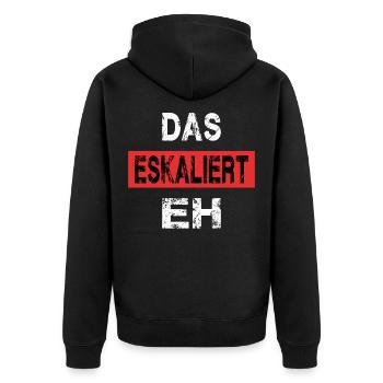 DAS ESKALIERT EH - Unisex Premium Bio Zip Hoodie - Schwarz - Hinten - Nico (187cm)