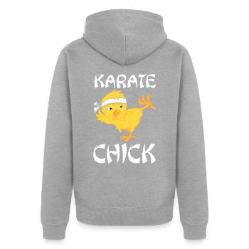 Karate Chick - Unisex Premium Bio Zip Hoodie - Grau meliert - Hinten - Nico (187cm)