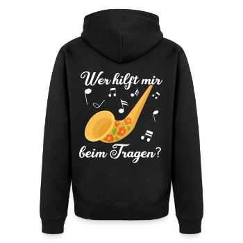 Alpen Horn - Wer Hilft Mir Beim Tragen Musiker - Unisex Premium Bio Zip Hoodie - Schwarz - Hinten - Nico (187cm)