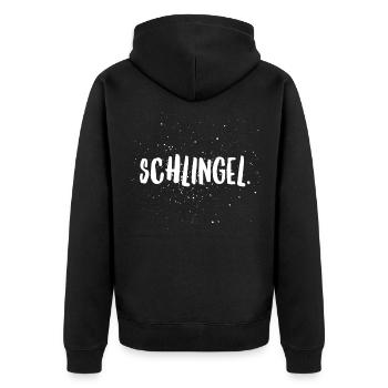 Schlingel Schlawiner Spruch - Unisex Premium Bio Zip Hoodie - Schwarz - Hinten - Nico (187cm)