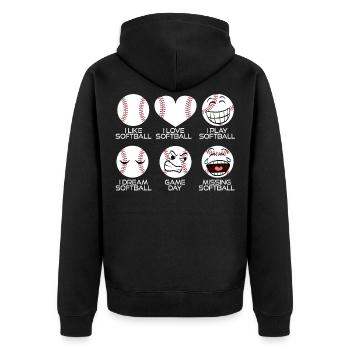 Ich mag Softball Ich liebe Softball Ich spiele - Unisex Premium Bio Zip Hoodie - Schwarz - Hinten - Nico (187cm)