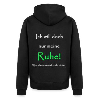 Ruhe - Unisex Premium Bio Zip Hoodie - Schwarz - Hinten - Nico (187cm)