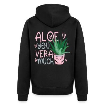 Aloe you vera much Valentinstag Verliebte - Unisex Premium Bio Zip Hoodie - Schwarz - Hinten - Nico (187cm)