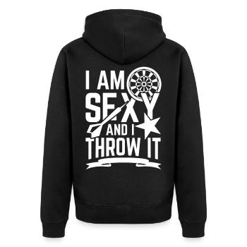 Sexy Darts Dart Dartspieler Dartpfeil Dartboard - Unisex Premium Bio Zip Hoodie - Schwarz - Hinten - Nico (187cm)