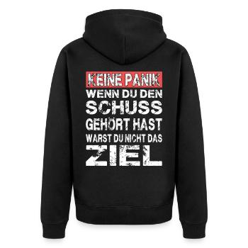 Keine Panik Gamer Shooter Gaming Spruch - Unisex Premium Bio Zip Hoodie - Schwarz - Hinten - Nico (187cm)