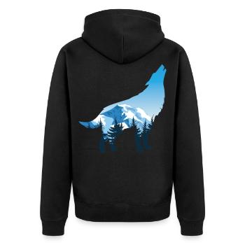 Fantastisches WolfTStück für WerwolfFanTStück " - Unisex Premium Bio Zip Hoodie - Schwarz - Hinten - Nico (187cm)