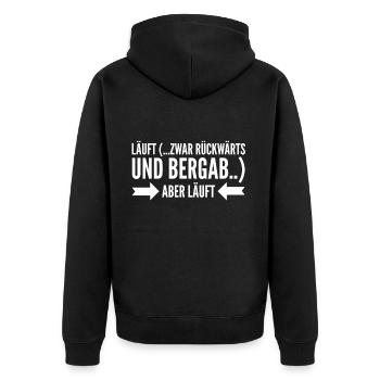 Läuft Spruch - Unisex Premium Bio Zip Hoodie - Schwarz - Hinten - Nico (187cm)