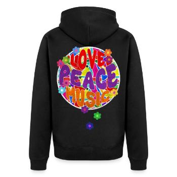 Flower Power Hippie LOVE PEACE MUSIC 2 - Unisex Premium Organic Zip Hoodie - black - Back - Nico (187cm)