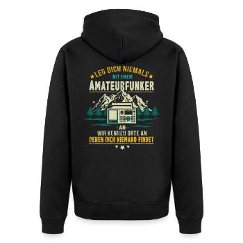 Amateurfunker - Nicht mit mir anlegen - Unisex Premium Bio Zip Hoodie - Schwarz - Hinten - Nico (187cm)