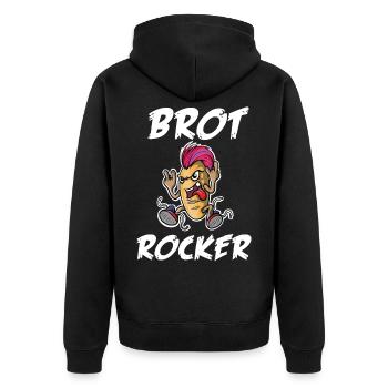 Brot Rocker Bäcker Rock'n' Roll Bäckerei - Unisex Premium Bio Zip Hoodie - Schwarz - Hinten - Nico (187cm)