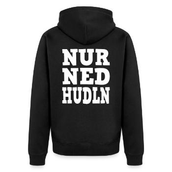 Nur Ned Hudln Österreich Dialekt Wiener Spruch - Unisex Premium Bio Zip Hoodie - Schwarz - Hinten - Nico (187cm)