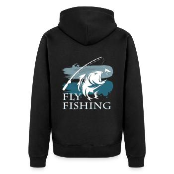 Fliegenfischen - Unisex Premium Bio Zip Hoodie - Schwarz - Hinten - Nico (187cm)