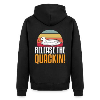 duck - Unisex Premium Organic Zip Hoodie - black - Back - Nico (187cm)