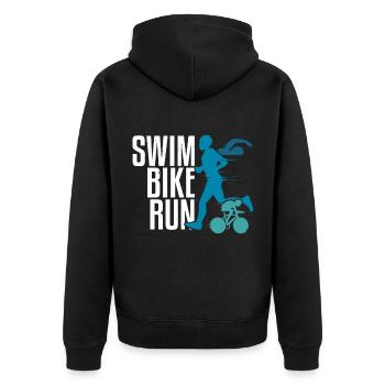 Triathlon - Unisex Premium Bio Zip Hoodie - Schwarz - Hinten - Nico (187cm)