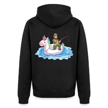 Angeln Einhorn Schwimmreifen Gummiboot Angler - Unisex Premium Bio Zip Hoodie - Schwarz - Hinten - Nico (187cm)