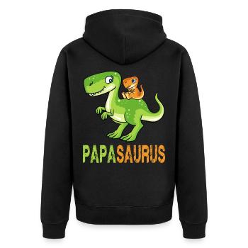 Papasaurus Langhals Sohn Papa Vatertag Dinosaurier - Unisex Premium Bio Zip Hoodie - Schwarz - Hinten - Nico (187cm)