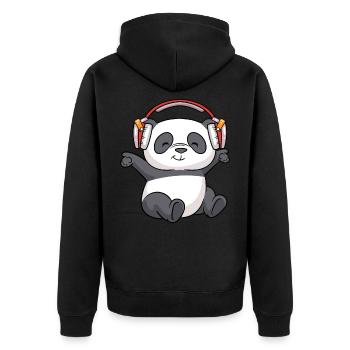 DJ Panda Kopfhörer Pandabär Bär - Unisex Premium Bio Zip Hoodie - Schwarz - Hinten - Nico (187cm)