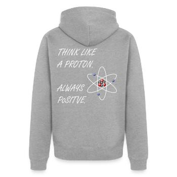 Proton - Soyez positif - Veste à capuche bio Premium Unisexe - gris chiné - Dos - Nico (187cm)