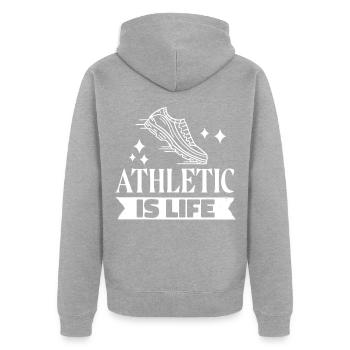 Sportler - Unisex Premium Bio Zip Hoodie - Grau meliert - Hinten - Nico (187cm)