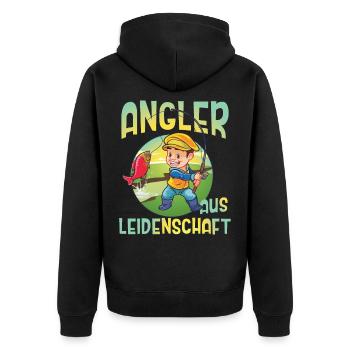 Angler Aus Leidenschaft Angeln Angelhaken Rute - Unisex Premium Bio Zip Hoodie - Schwarz - Hinten - Nico (187cm)
