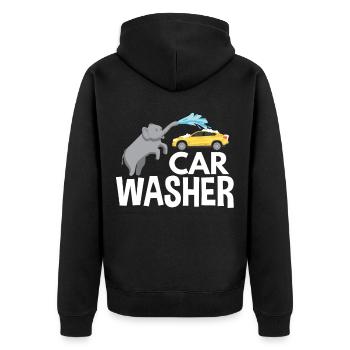 Ein Elefant der Autos wäscht mit dem Rüssel - Unisex Premium Bio Zip Hoodie - Schwarz - Hinten - Nico (187cm)