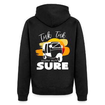 Tuk Tuk Langsam aber stetig Spruch Geschenkidee - Unisex Premium Bio Zip Hoodie - Schwarz - Hinten - Nico (187cm)