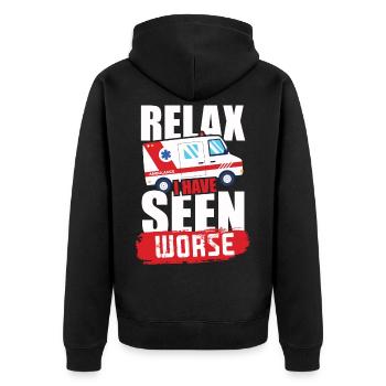 Relax I Have Seen Worse Design for One - Unisex Premium Organic Zip Hoodie - black - Back - Nico (187cm)