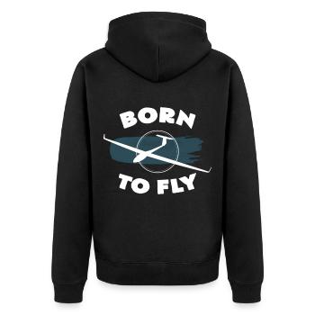 Geboren um zu fliegen - Unisex Premium Bio Zip Hoodie - Schwarz - Hinten - Nico (187cm)