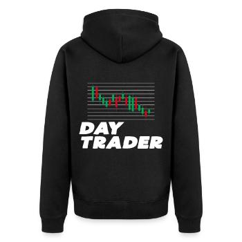 Day Trader - Unisex Premium Bio Zip Hoodie - Schwarz - Hinten - Nico (187cm)