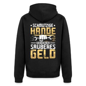 Schmutzige Hände Verdienen Sauberes Geld - Unisex Premium Bio Zip Hoodie - Schwarz - Hinten - Nico (187cm)